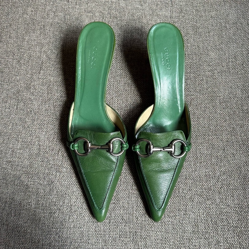Vintage green Gucci horsebit mules / heels